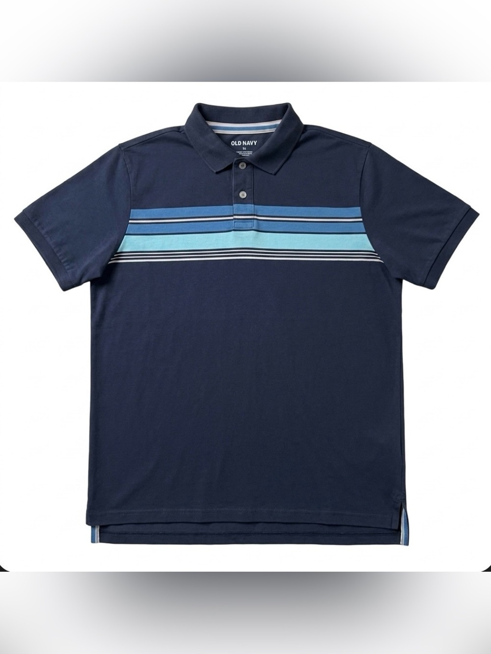 Old Navy 100% Cotton Polo Shirt Navy Blue Striped Chest Detail Men’s Large